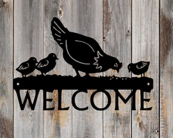 Metal Art Hen Welcome Sign