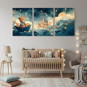 Affiche Chambre Bébé Beige Ourson - Poster Toile Décoration Murale Enfant Garçon Fille Sans Cadre