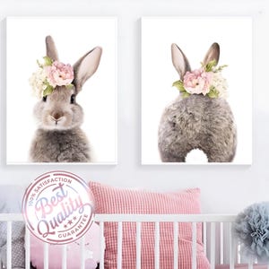 Stampe artistiche da parete con coda di coniglio e coniglio - Tela senza cornice - Decorazione per cameretta bambini e neonati - Regalo