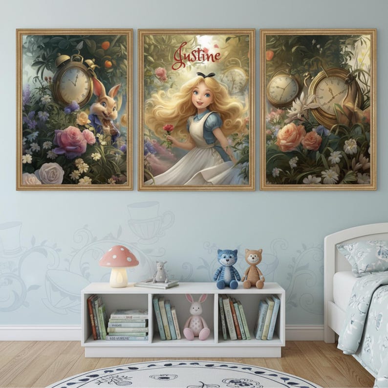 Alice in Wonderland Triptych - Personalized Name Posters - Children's ...