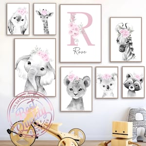 Personalized printed wall canvases floral animals - Unframed canvas - Children's & baby's room decoration - Gift