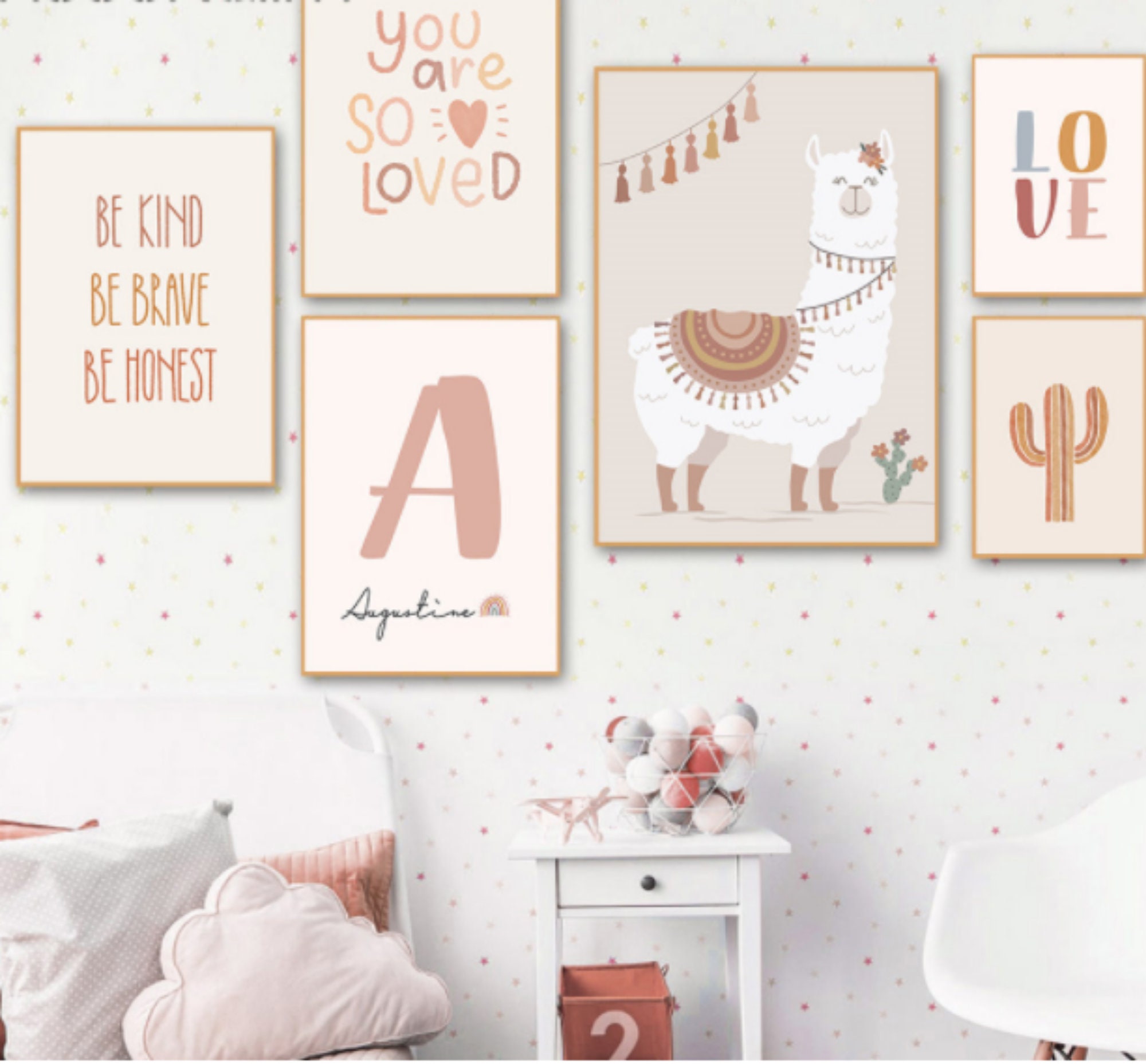 Toiles Imprimées Murales Personnalisées, Style Boho, Lama, Cactus, Tons Terracotta - Affiche Poster 