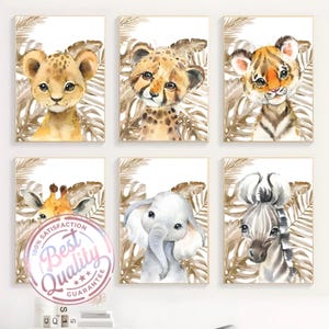 Toiles imprimées murales personnalisées animaux savane- Toile sans cadre - Illustrations - Décoration chambre enfant & bébé