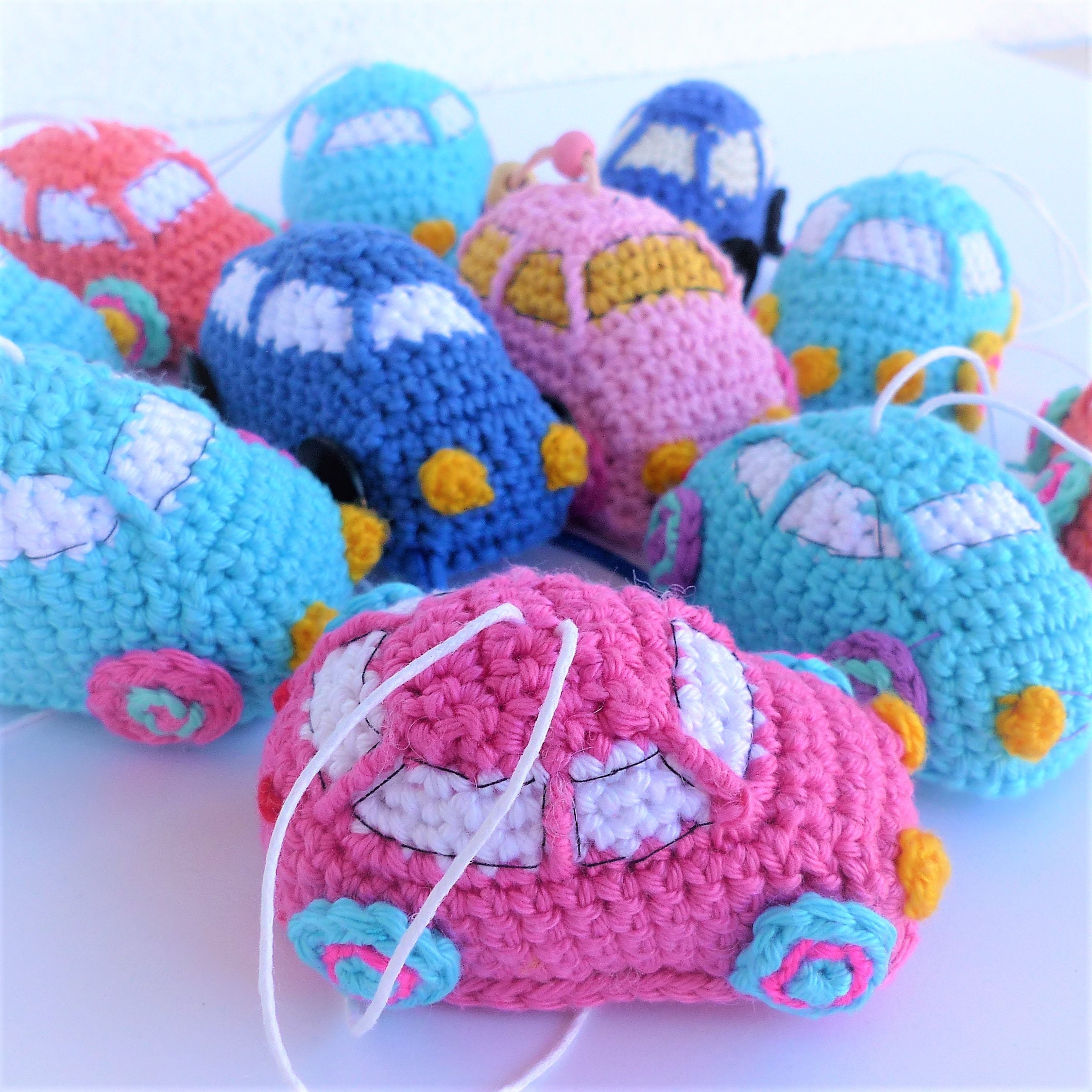 Small Car in Many Colors Crocheted Keychain Car Gift Driving License Test  Car Rearview Mirror Pendant Stroller Pendant 