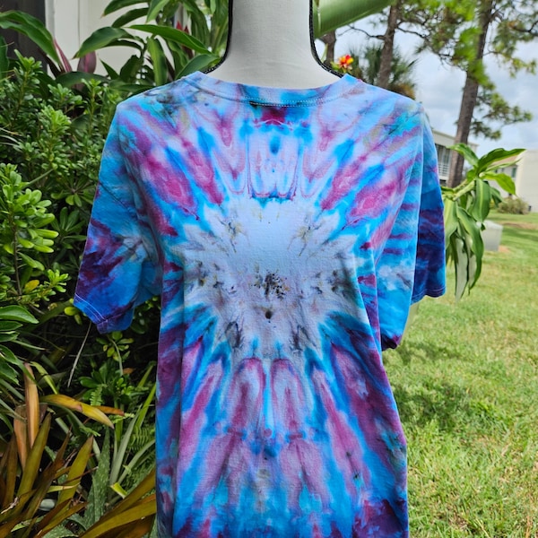 Large T Shirt - Tie Dye Tee - Colorful Boho Concert - Unique Hippie Festival - Ice Dye - 60's 70's Woodstock - Hand Dyed- One of a Kind Gift