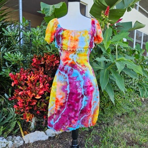 S/M Fiesta Tie Dye Sun Dress - Made in Peru - Boho - Colorful - Unique - Festival - Ice Dye - Hippie - Latin American Party - Gift for Her