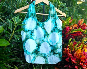 Hippie Tote Bag - Tie Dye - Farmer’s Market - Beach - Bookstore - Festival - Yoga - Boho - Packable - Shibori - Green - Gift for Her