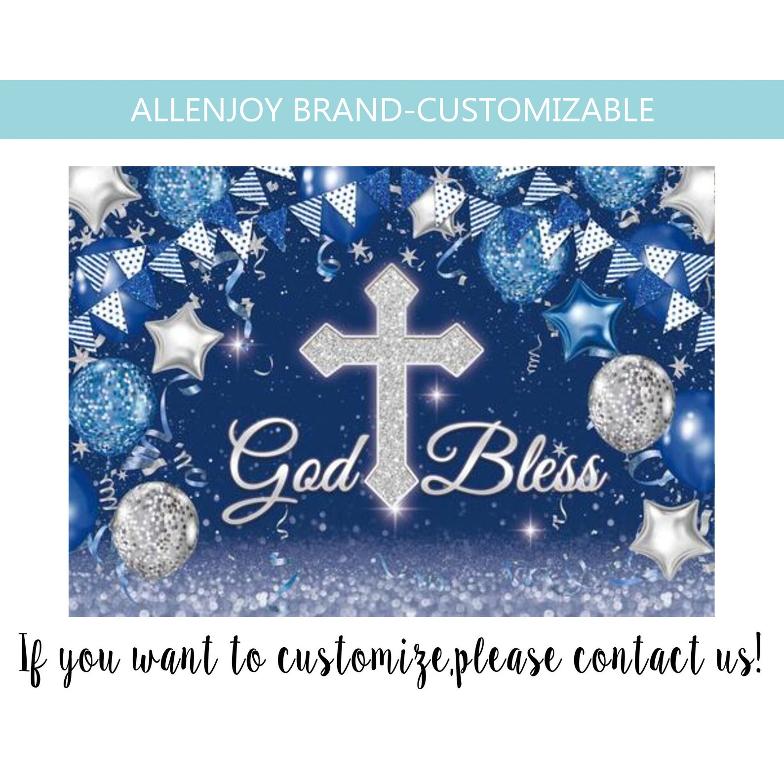 Baptism Backdrop Boyblue Floral God Bless Baptism Etsy