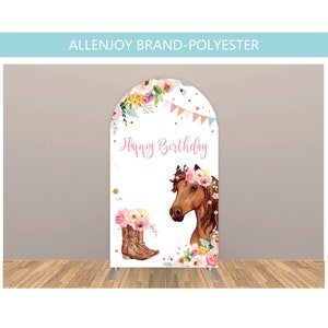 Cowgirl Birthday Arch Backdrop,Cowgirl Boot Floral Baby Shower Chiara Arch Backdrop,Western Horse Party Arch Backdrop Panel,Polyester Fabric