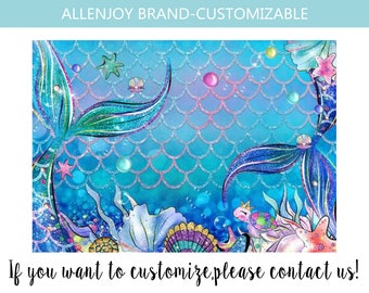 Mermaid Birthday Backdrop,Mermaid Baby Shower Party Decorations,Glitter Fish Scale Birthday Background,Under the Sea Birthday Banner