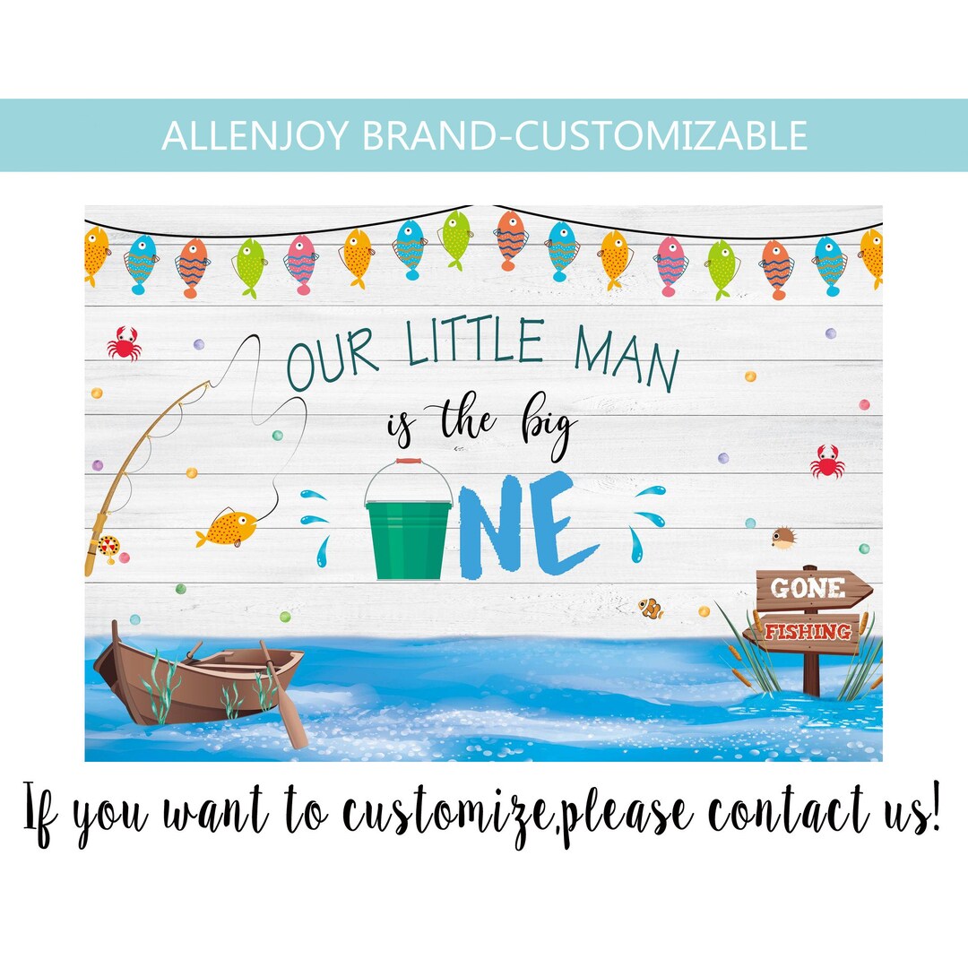 Gone Fishing Birthday Backdrop, Big One Ofishal 1st Birthday Party Wood...