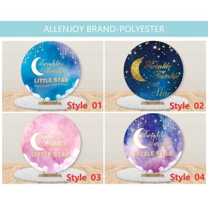 Twinkle Little Star Round Backdrop,Baby Shower 1st Birthday Party Circle Backdrop Cover,Gold Stars Blue Starry Sky Cake Table Decor