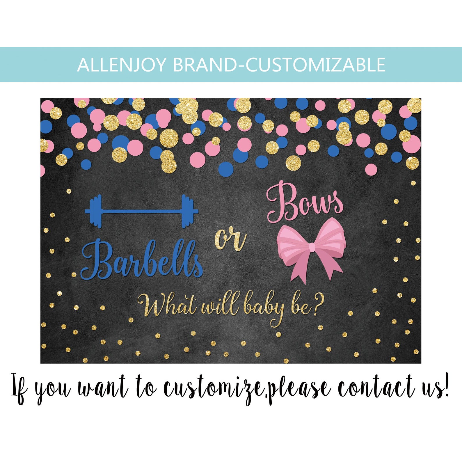 Barbells Or Bows Gender Reveal Chalkboard BackdropBaby Shower Etsy