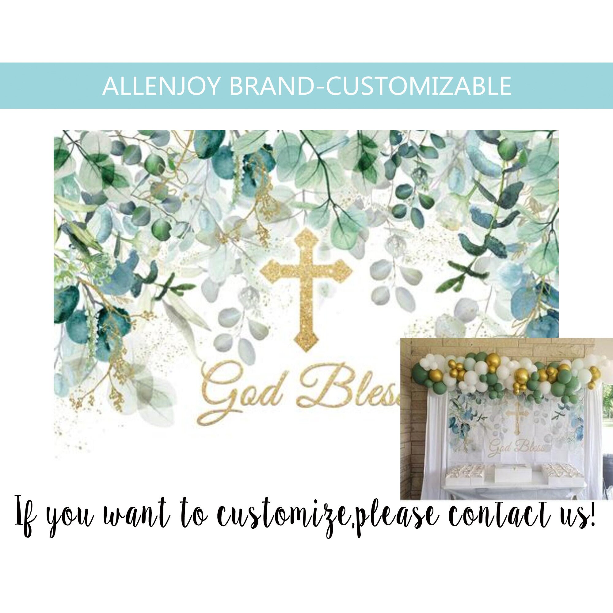 thumbnail image 2 of SENDY 7.2x7.2ft God Bless Round Backdrop Cover Baptism Party Decorations Supplies Blue Watercolor Gold Cross First Holy Communion Christening Baby Shower Photography Background Photo Studio Props 2 of 10
