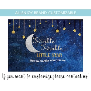 Twinkle Little Star Backdrop,Child Birthday Custom Party Backdrop,Golden Stars Moon Dark Blue Sky Background,Baby Shower Birthday Backdrop