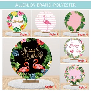 Flamingo Round Tropical Backdrop Cover,Baby Shower Birthday Party Circle Backdrop Cover,Plant Leaves Polyester Flamingo Party Decoration