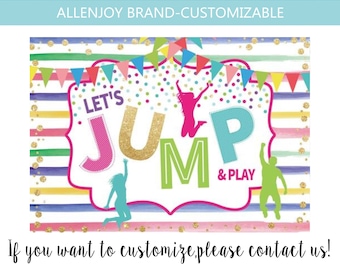 Jump Birthday Backdrop,Jump Trampoline Party Backdrop,Boy Bounce Birthday Banner,Baby Shower Trampoline Birthday Banner,Personalized