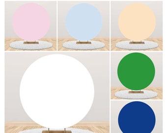 White Round Backdrop Cover,Blue Pink Circle Backdrop with Elastic Band,Round Custom Birthday Wedding Baby Shower Polyester Backdrop