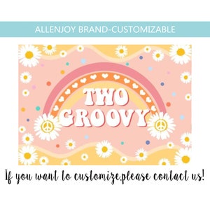 Two Groovy Birthday Backdrop,Groovy Hippy Girl Birthday Retro Daisy Party Decor,60s 70s Birthday Backdrop,Hippy Floral Festival Boho Banner