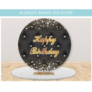 Pink Rose Gold Glitter Round Backdrop,Happy Birthday Bokeh Glitter Circle Photography Backdrop,Kids Adult Newborn Baby Shower Backdrop Cover