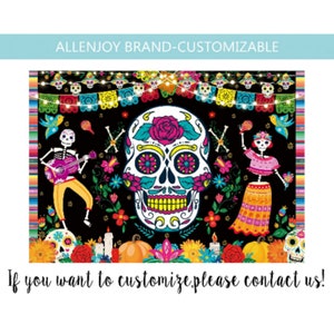 Day of the Dead Backdrop,Mexican Sugar Skull Flowers Photography Background,Dia DE Los Muertos Dress-up Party Supplies,Printable Backdrop