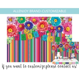 Mexican Theme Backdrop, Fiesta Cinco De Mayo Flowers Striped Background Party Decor, Baby Shower Or Birthday Or Bridal Shower Printed Banner