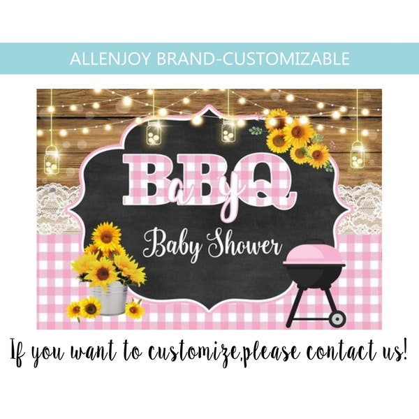 BBQ Baby Shower Backdrop,Pink or Blue BBQ Birthday Backdrop,Custom Rustic Sunflowers Wood Backdrop,Baby-q Gender Reveal Party Decoration