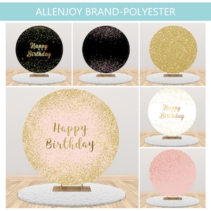 Black Glitter Round Backdrop,Gold Glitter Circle Photography Backdrop with Elastic Band,Custom Birthday Wedding Baby Shower Polyester Banner