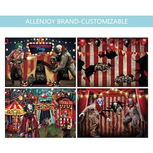 Halloween Clown Backdrop,Carnival Halloween Decorations,Haunted Carnival Halloween Decor,Outdoor Halloween Clown Banners,Creepy Carnival