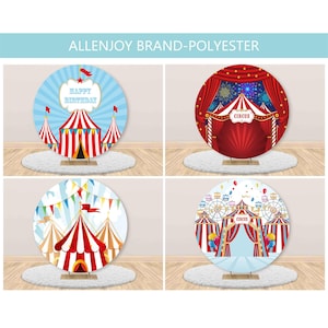 Circus Round Backdrop Cover,Carnival Circus Tent Baby Birthday Photography Studio Circle Backdrop,Custom Round Backdrop with Elastic Band