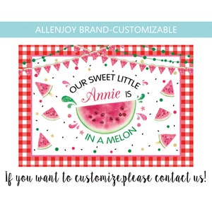 One In A Melon Personalized Birthday Backdrop,Baby Shower Birthday Watermelon Backdrop,Red Lattice Dot Photography Backdrop,Summer Banner