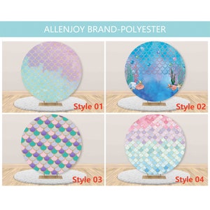 Mermaid Round Backdrop,Girl Mermaid Birthday Circle Round Backdrop Cover,Under the Sea Mermaid Scales Backdrop Cover,Baby Shower Party Cover