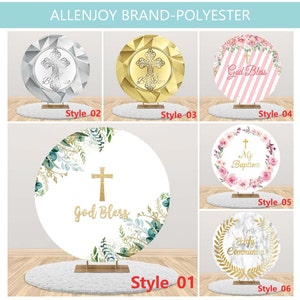 Holy Communion Circle Round Backdrop Cover,Baptism Baby Shower Custom Round Photography Backdrop,Polyester Material Table Cloth Cover
