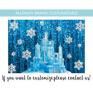 Winter Ice Snow Castle Photography Backdrop,Cartoon Princess Birthday Party Background,Blue Snowflake Castle Backdrop Decor,Christmas Banner