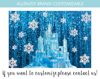 Winter Ice Snow Castle Photography Backdrop,Cartoon Princess Birthday Party Background,Blue Snowflake Castle Backdrop Decor,Christmas Banner