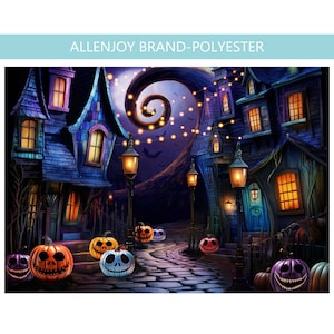 Halloween Nightmare Backdrop, Night Before Christmas Themed Decor, Blacklight Village Birthday Costume Party Pumpkin Decorations Banner