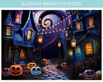 Halloween Nightmare Backdrop, Night Before Christmas Themed Decor, Blacklight Village Birthday Costume Party Pumpkin Decorations Banner