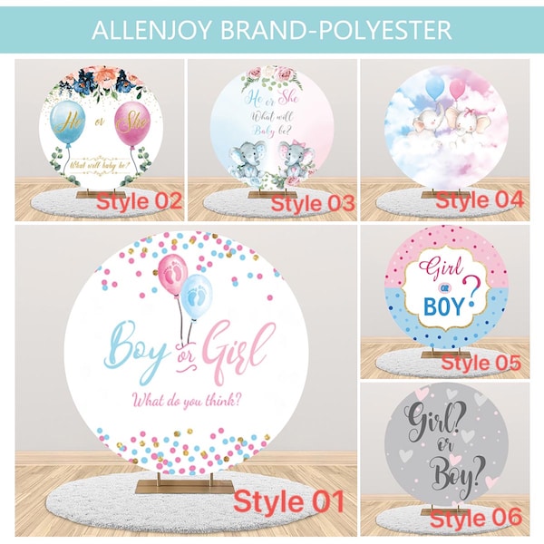 He Or She Floral White Round Gender Reveal Backdrop