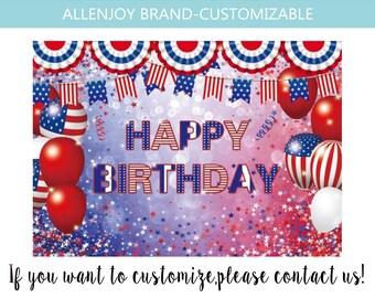 4th of July Birthday Party Backdrop,Red White and Blue Patriotic Birthday Banner,Baby Shower Birthday Patriotic Party Banner Decorations