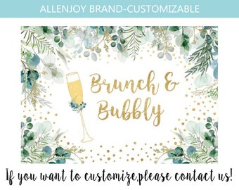 Brunch & Bubbly Bridal Shower Backdrop,Greenery Wedding Shower Party Decoration Banner,Eucalyptus Champagne Brunch Backdrop