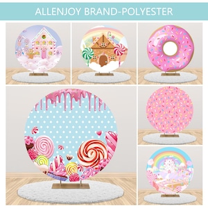 Round Circle Donut Candyland Backdrop Cover,Girls Birthday Party Baby Shower Candy Circle Backgrounds,Custom Circle Cover with Elastic Band
