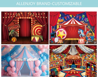 Décoration Cirque Avezano Toile De Fond Pour Fête Sur Le Thème De La Tente De Cirque Rouge, Carrousel, Troupe De Cirque, Décoration De Fête D' anniversaire, Bannière D'accessoires Photo (3 X 2,1 M
