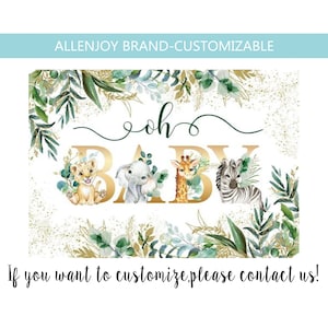 Oh Baby Jungle Safari Birthday Backdrop,Wild One Greenery Banner,Jungle Animals Baby Shower Birthday Party,1st Birthday Custom Backdrop