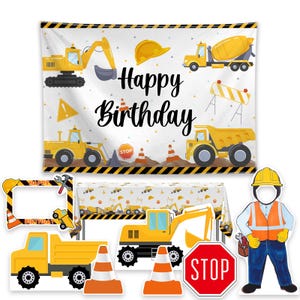 Construction Party Foam Board Character Props, Construction Birthday Party Backdrop, Truck Party Cutouts Printing and Cutting
