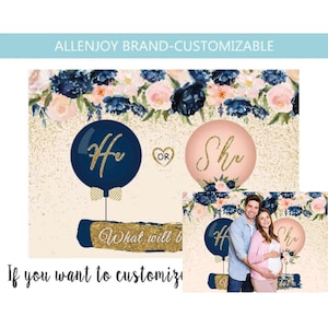 Navy Blue and Blush Pink Gender Reveal Backdrop,He or She Boy or Girl What Will Baby Be Gender Reveal Photography Background,Custom Backdrop
