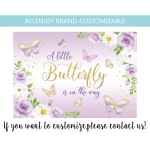 Butterfly Baby Shower Backdrop,Pink Purple Butterfly Backdrop,Baby Shower Girl Butterfly Backdrop,Butterfly Kisses And Baby Wishes Backdrop