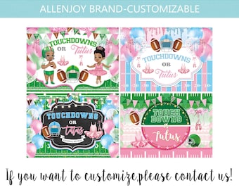 Touchdowns Or Tutus Gender Reveal Backdrop,Boy or Girl Pink or Blue He or She Gender Reveal Party Backdrop,American Football backdrop