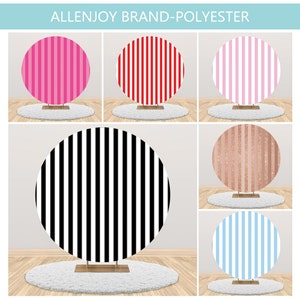 Black and White Striped Round Backdrop Cover,Pink Striped Circle Photography Backdrop,Bridal Shower Birthday Custom Round Backdrop