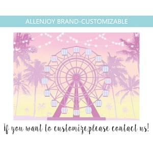 Summer Ferris Wheel Backdrop,Music and Arts Festival Carnival Backdrop,Personalized Baby Shower Girl Birthday Pastel Pink Backdrop
