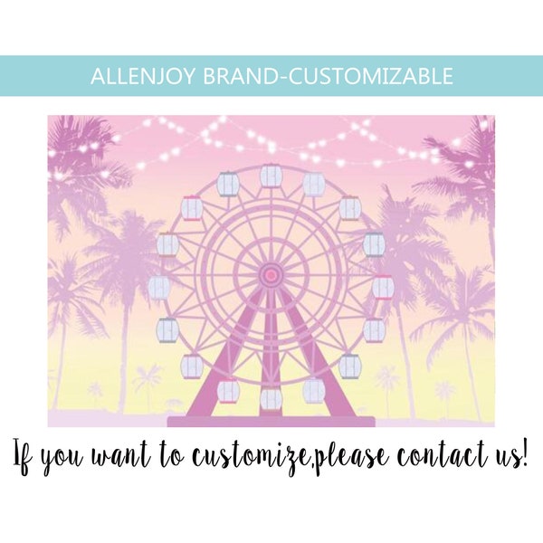 Summer Ferris Wheel Backdrop,Music and Arts Festival Carnival Backdrop,Personalized Baby Shower Girl Birthday Pastel Pink Backdrop